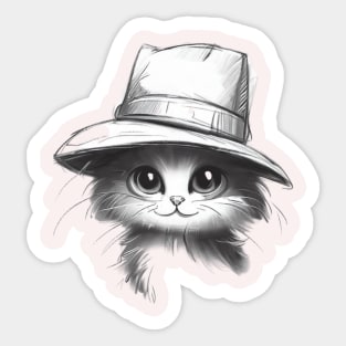 Whimsical Cat with Hat Sticker